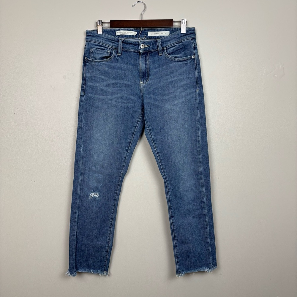 Pilcro Anthropologie Jeans Womens 28 Blue Slim Boyfriend Mid Rise Raw Hem Denim